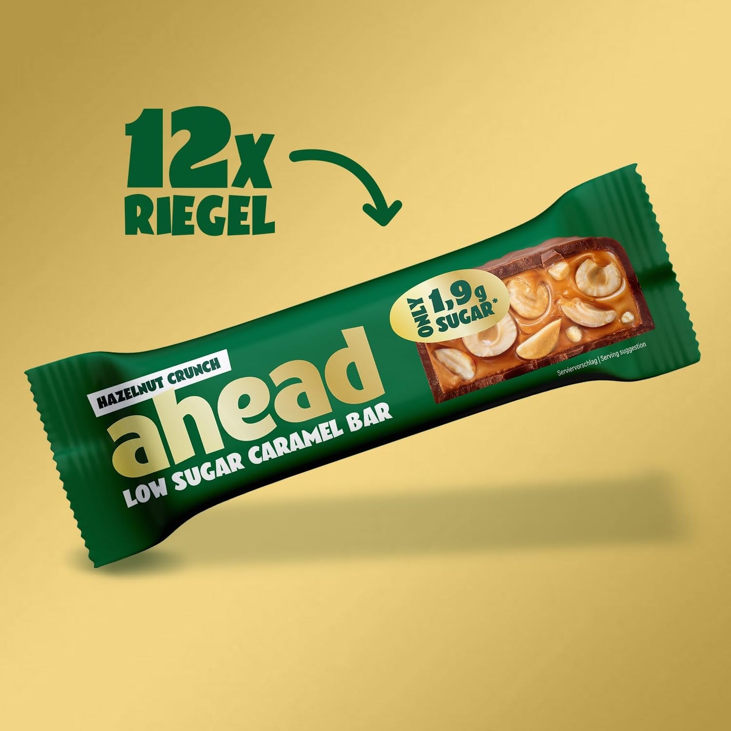 Barres de chocolat au caramel et aux noisettes à venir | 12 tablettes de chocolat x 35 g sans sucre ajouté | 1,9 g de sucre par barre | Goût croquant de noisette et de caramel | Bonbons à faible teneur en glucides | Pas d'huile de palme