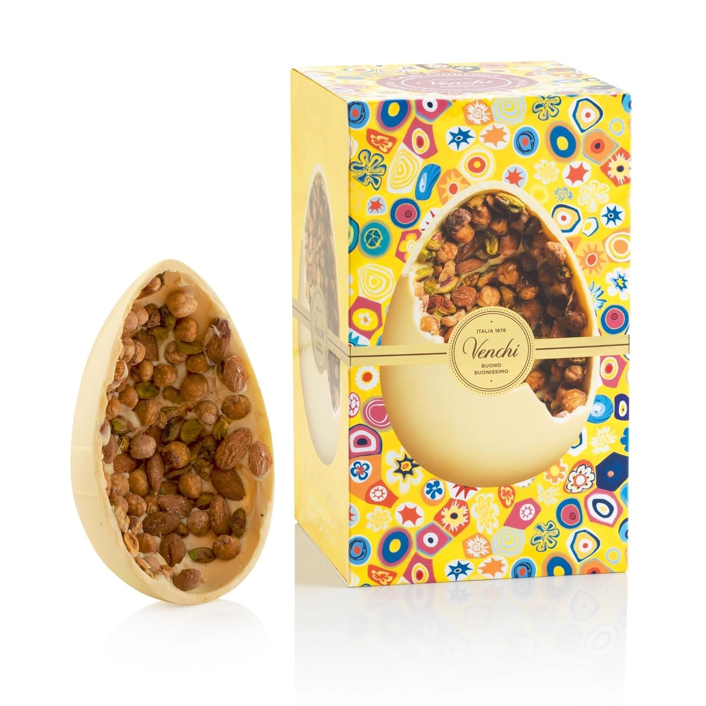 Venchi - Oeuf en chocolat, saveur pistache, à la pistache entière, avec surprise, sans gluten, 500g, collection Pâques, idée cadeau