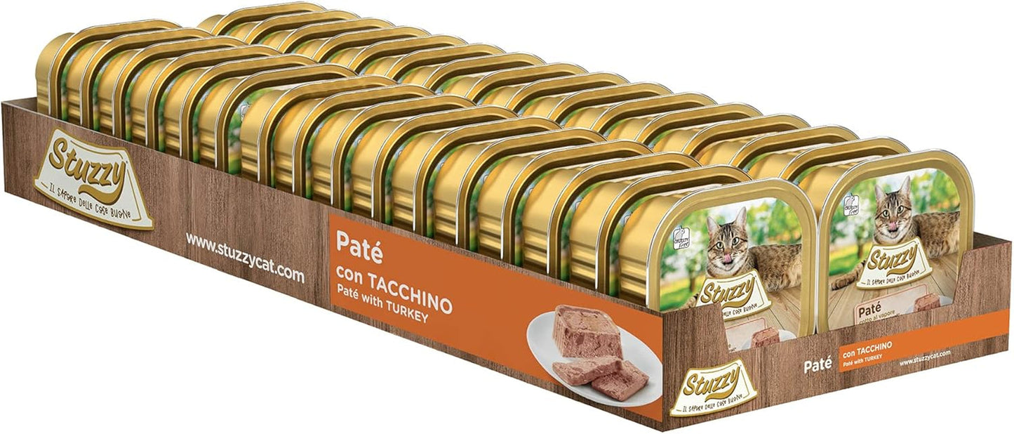 Mister Nassfutter für ausgewachsene Katzen, Turkey, Line Pastete und Fleisch in Stücken, total 3,2 kg (32 Becher x 100 g)