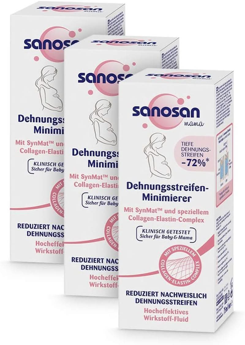 Sanosan Stretch Mark Minimiser, testé cliniquement - prouvé pour réduire les vergetures après la grossesse, sans huile de paraffine, colorants, silicones, 75 ml Cosmétiques et Beauté Naty Shop 3 pièces