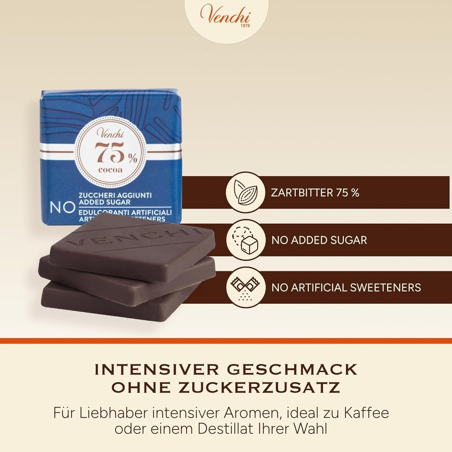 Venchi – Granblend Extra Black 75% SANS Sucre Ajouté, 1 kg – SANS Édulcorants Artificiels – Sans Gluten – Végétalien