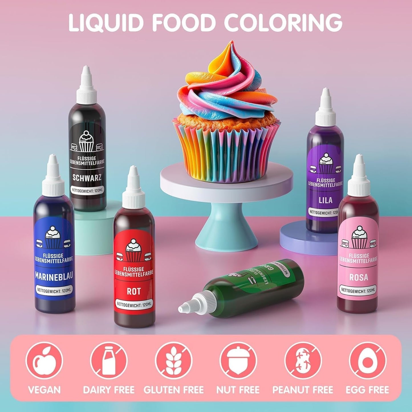Colorant alimentaire rouge 120 ml, colorant alimentaire liquide très concentré et sans sucre pour pâtisserie, gâteaux, macarons, glaçages, fondants, biscuits, beignets
