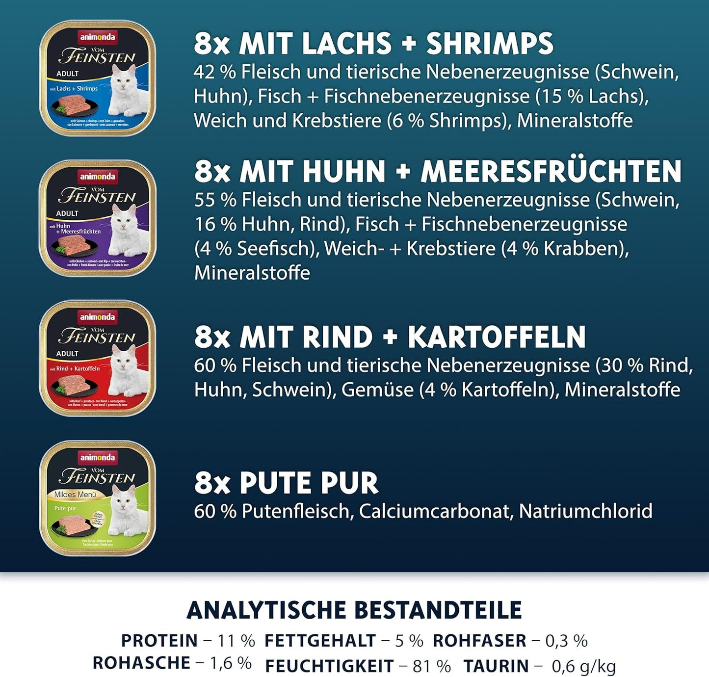 animonda Vom Feinsten Adult Fish & Meat Variety (32 x 100 g), nourriture humide pour chat adulte, nourriture pour chat sans céréales et sans sucre, fines galettes en morceaux