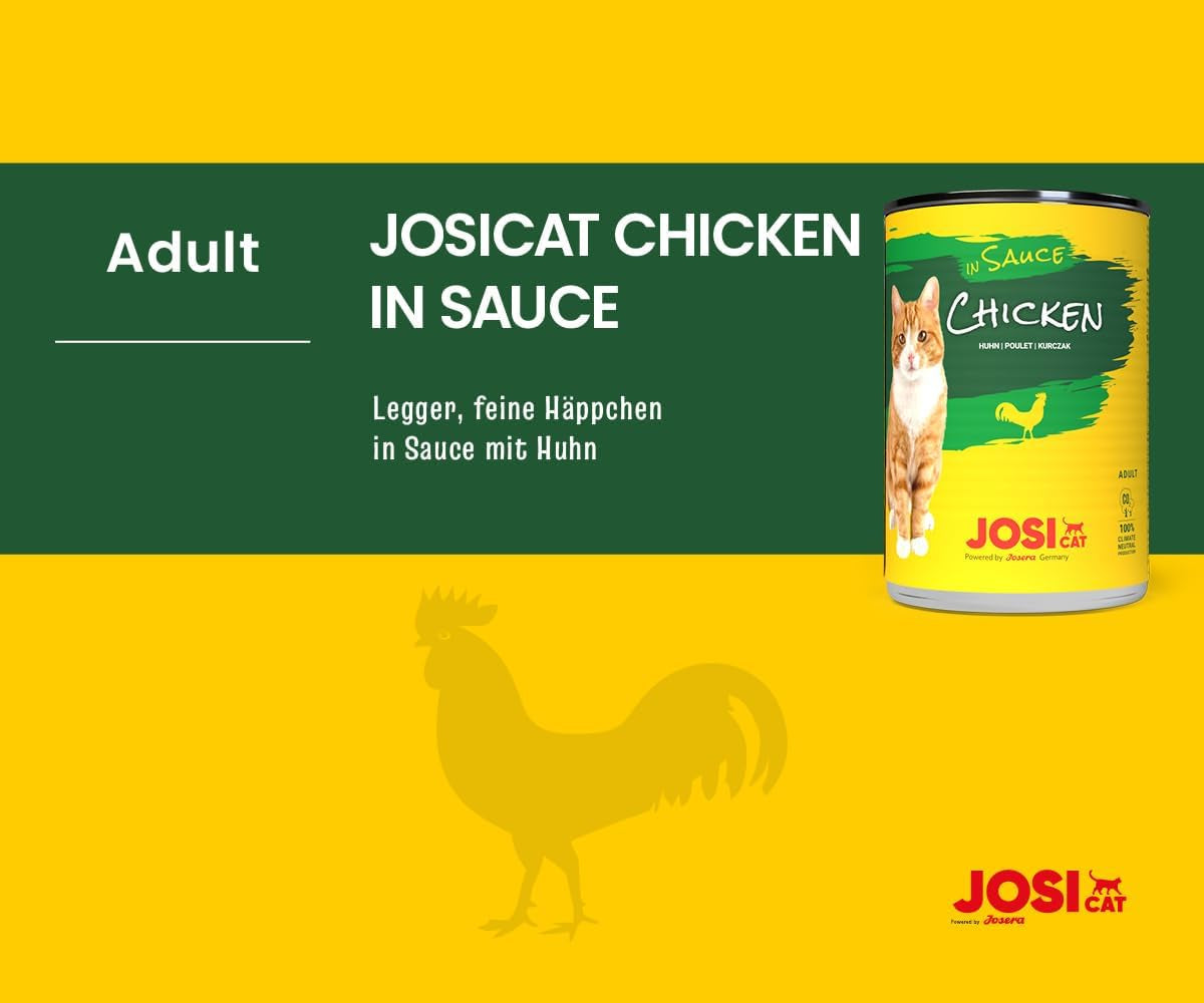 JosiCat Poulet en Sauce (12 x 415 g) | Adulte | Nourriture humide premium pour chats adultes | Poulet en sauce | Vitamine D3 et E | Propulsé par JOSERA | Nourriture humide pour chats | Aliment complet | Paquet de 12