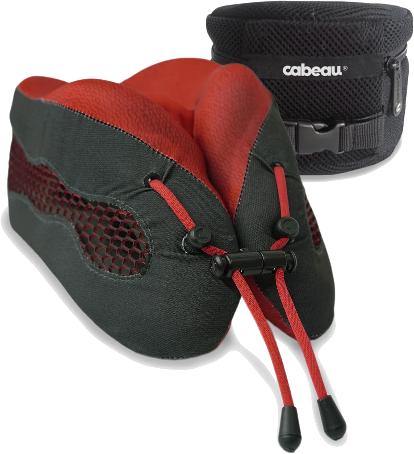 Cabeau Cool Oreiller de voyage longue distance – Evolution Cool – Mousse à mémoire de forme avec aérations – Compact avec étui de transport (Rouge)
