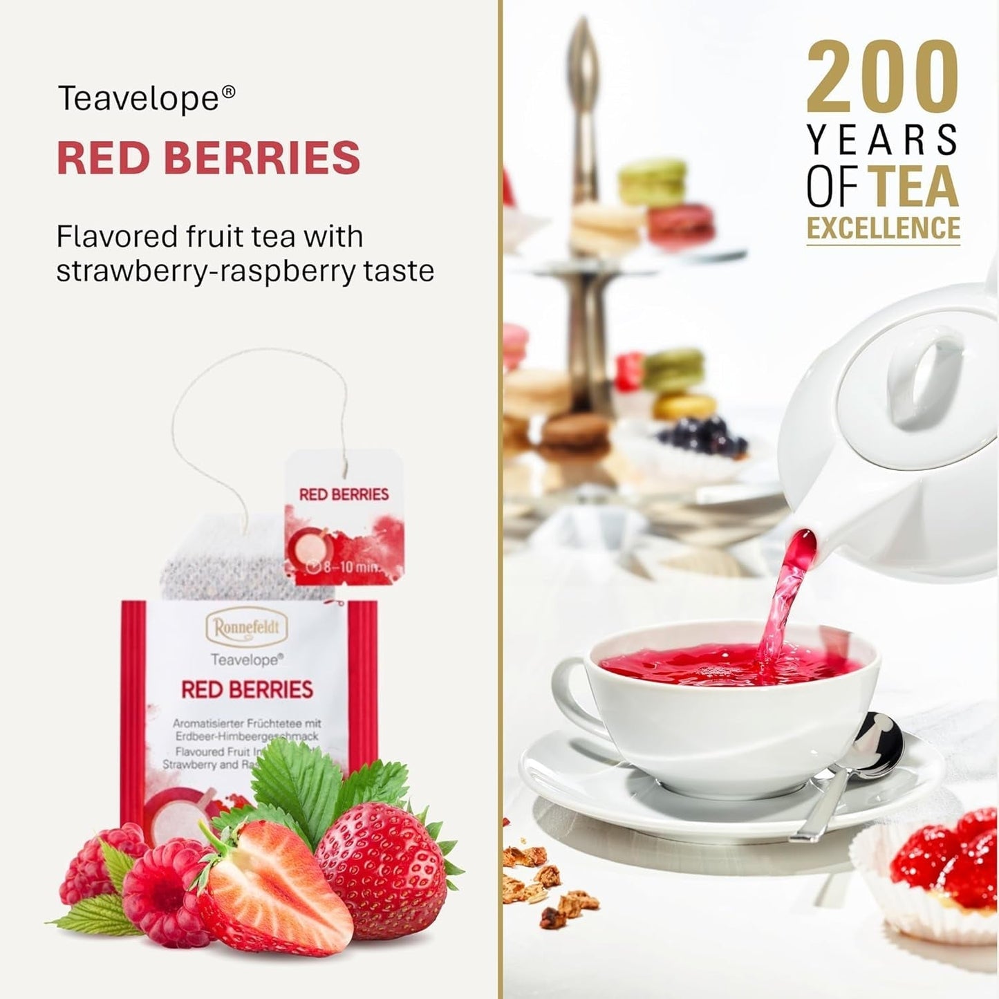 Teavelope "Baies Rouges" - thé aux fruits aromatisé à la fraise et à la framboise, 25 sachets de thé, 62,5 g