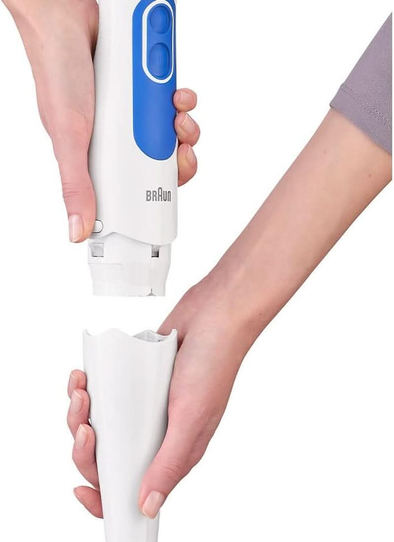 Braun Multiquick 3 MQ 3000 Smoothie+ Stabmixer – Pürierstab Mit 2 Geschwindigkeiten, Powerbell plus et Splashcontrol-Technologie, 700 Watt, Inkl. 600 ml Mix- & Messbecher, Blau/Weiß Cuisine Naty Shop