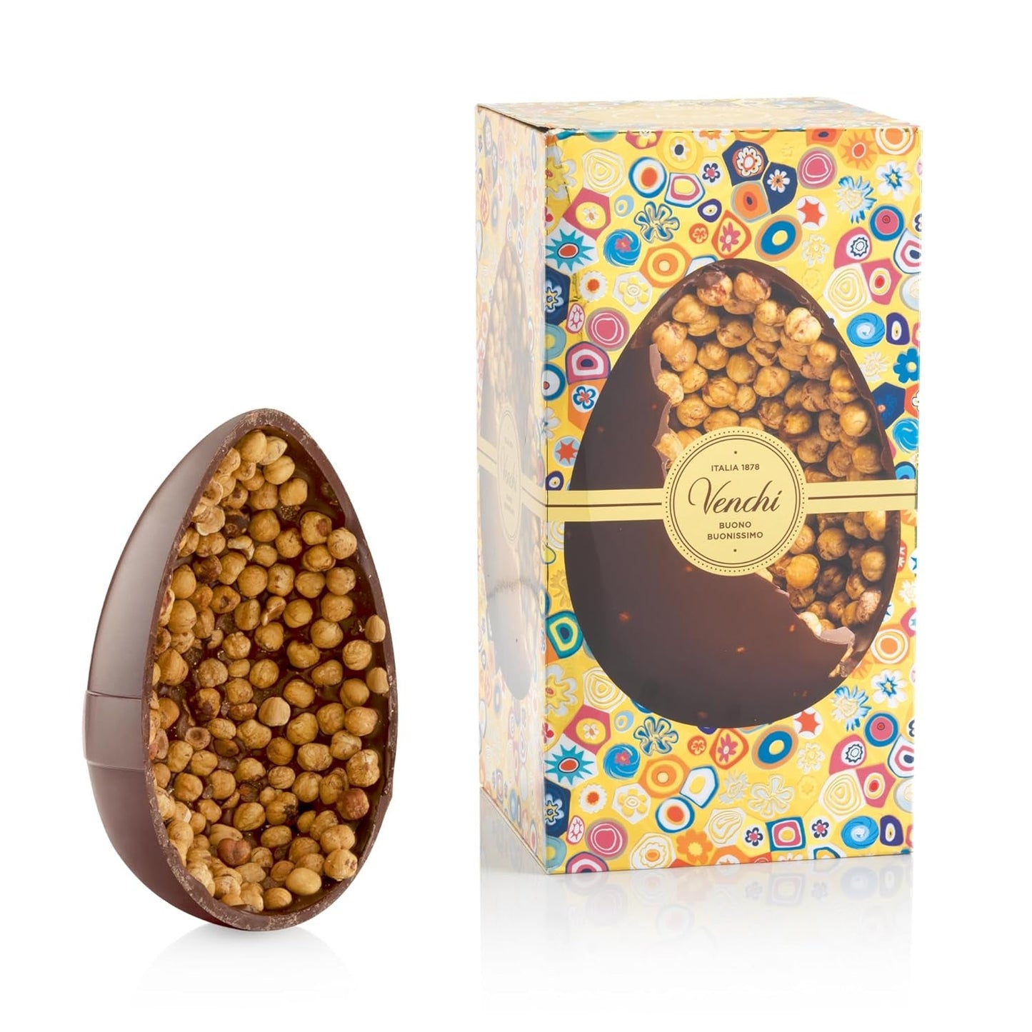 Venchi - Oeuf en chocolat, saveur pistache, à la pistache entière, avec surprise, sans gluten, 500g, collection Pâques, idée cadeau