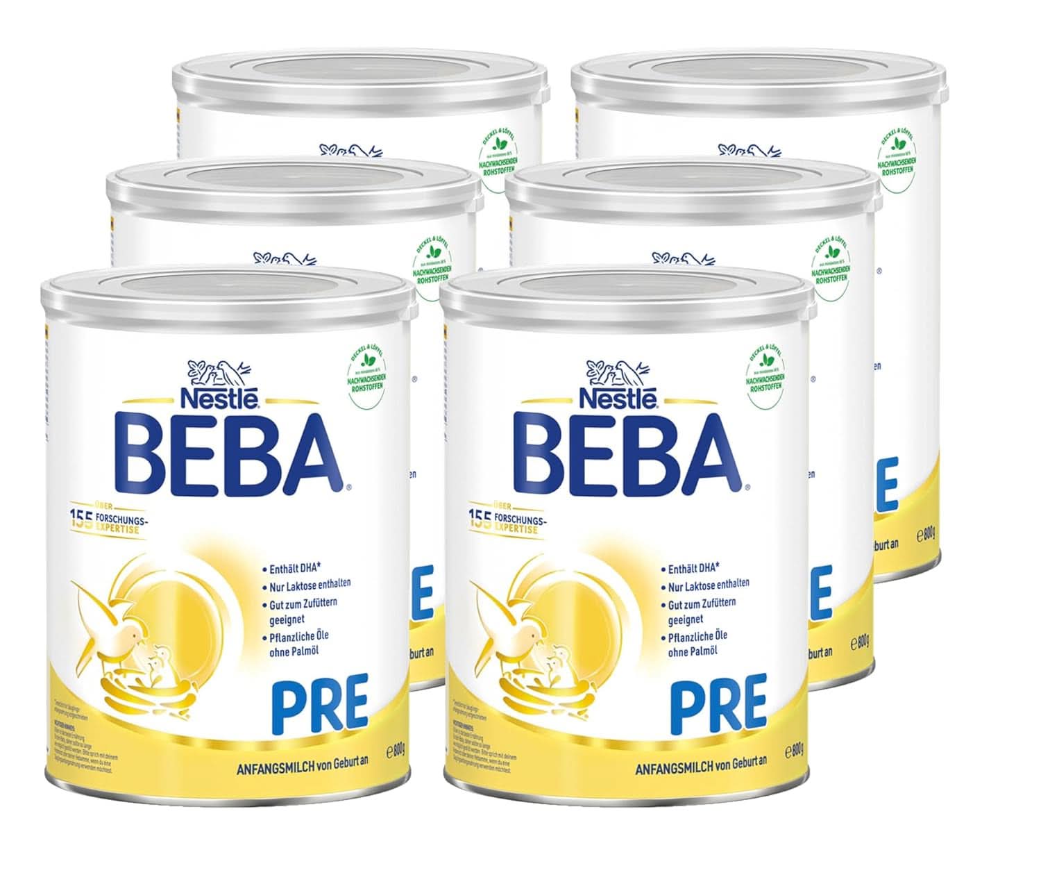 BEBA PRE Lait initial dès la naissance, aliment pour bébé avec DHA, lactose uniquement, sans huile de palme, pack 3 (3 x 800 g) Naty Shop PRE 6 x 800 grammes