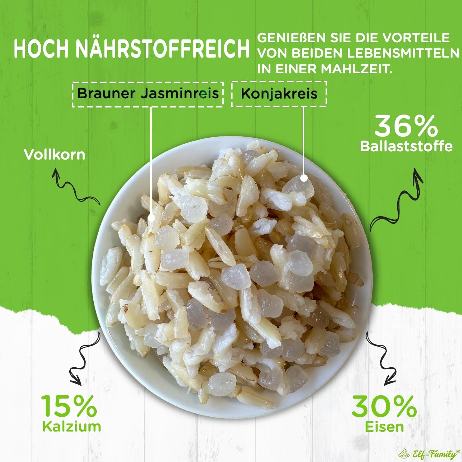 Elf-Family Konjak Reis Thai Brauner Shirataki Bowl -[Boîte pour 1 personne] - Instant Jasmin Reis - Fertiggerichte for Mikrowelle - Natural Superfoods Mikronährstoffe - Vegan/Low Carb/Fettfrei - 6er Box