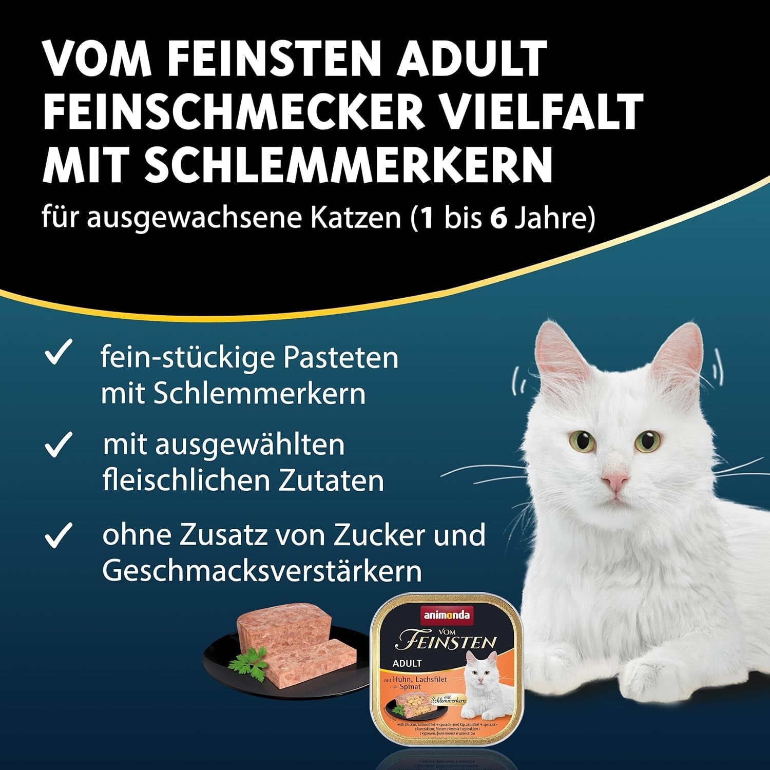 animonda Vom Feinsten Adult Gourmet Variety (32 x 100 g), nourriture humide sans céréales et sans sucre pour chats adultes avec un noyau gourmand irrésistible.