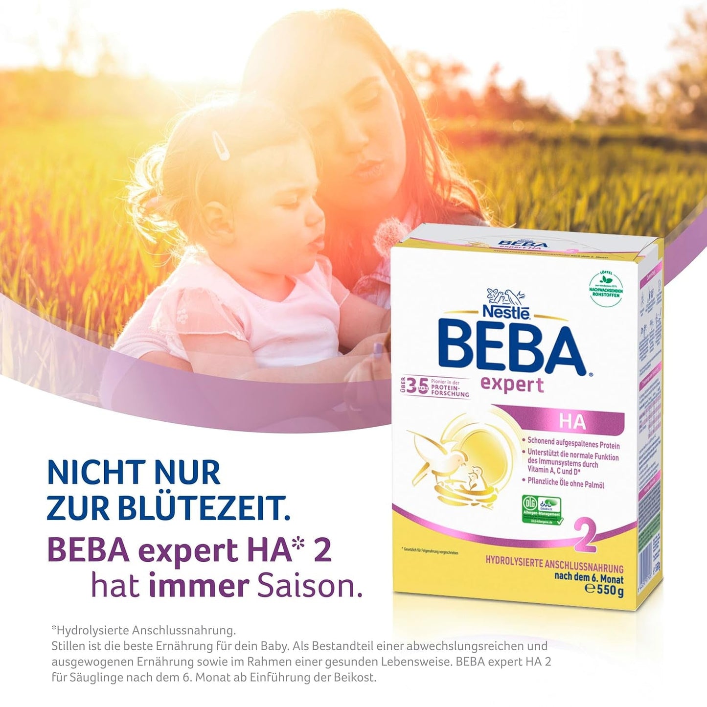 BEBA Expert HA 2 Lait de suite après 6 mois, aliment bébé aux protéines hydrolysées, lactose uniquement, sans huile de palme, lot de 6 (6 x 550 g) Naty Shop