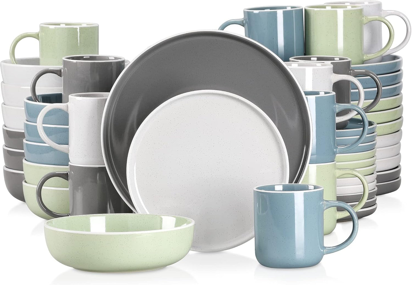 vancasso SESAM Serie Steingut Geschirrset für 12 Personen, 48 teiliges Kombiservice – Tafelservice mit Speisetellern, Desserttellern, Müslischalen und Kaffeetassen, Design scandinave