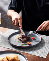 Service de table Mercury, service de table 12 pièces, service de table en grès pour 4 personnes avec assiettes plates, assiettes à dessert, bols à céréales, passe au micro-ondes et au lave-vaisselle, gris anthracite