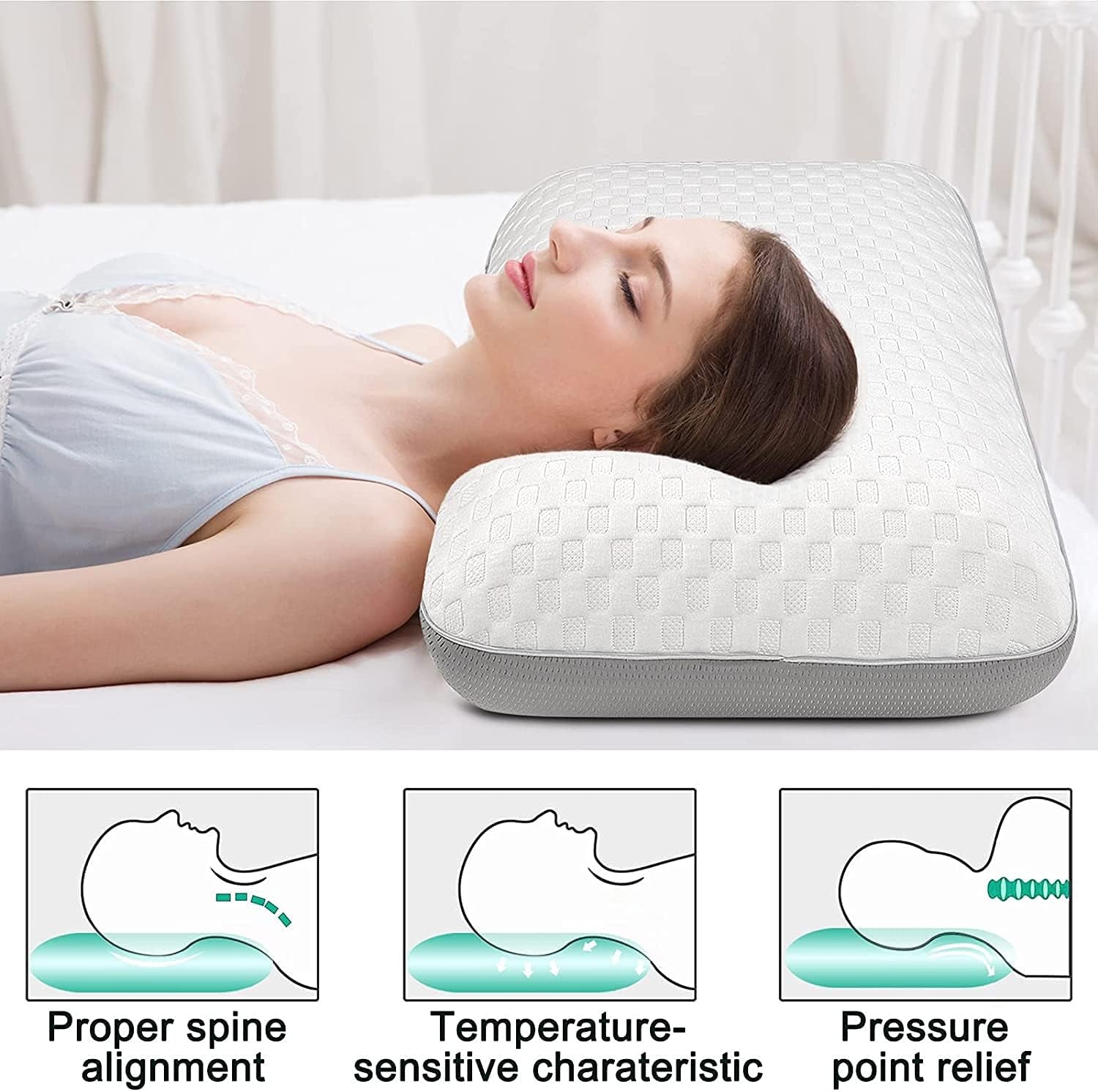 Fityou Oreiller en mousse à mémoire de forme Oreiller de soutien du cou Oreiller de couchage ergonomique Oreiller rafraîchissant Conception double face Housse de coussin lavable (67,5 x 40 x 13 cm) Oreillers orthopédiques cervicaux Naty Shop