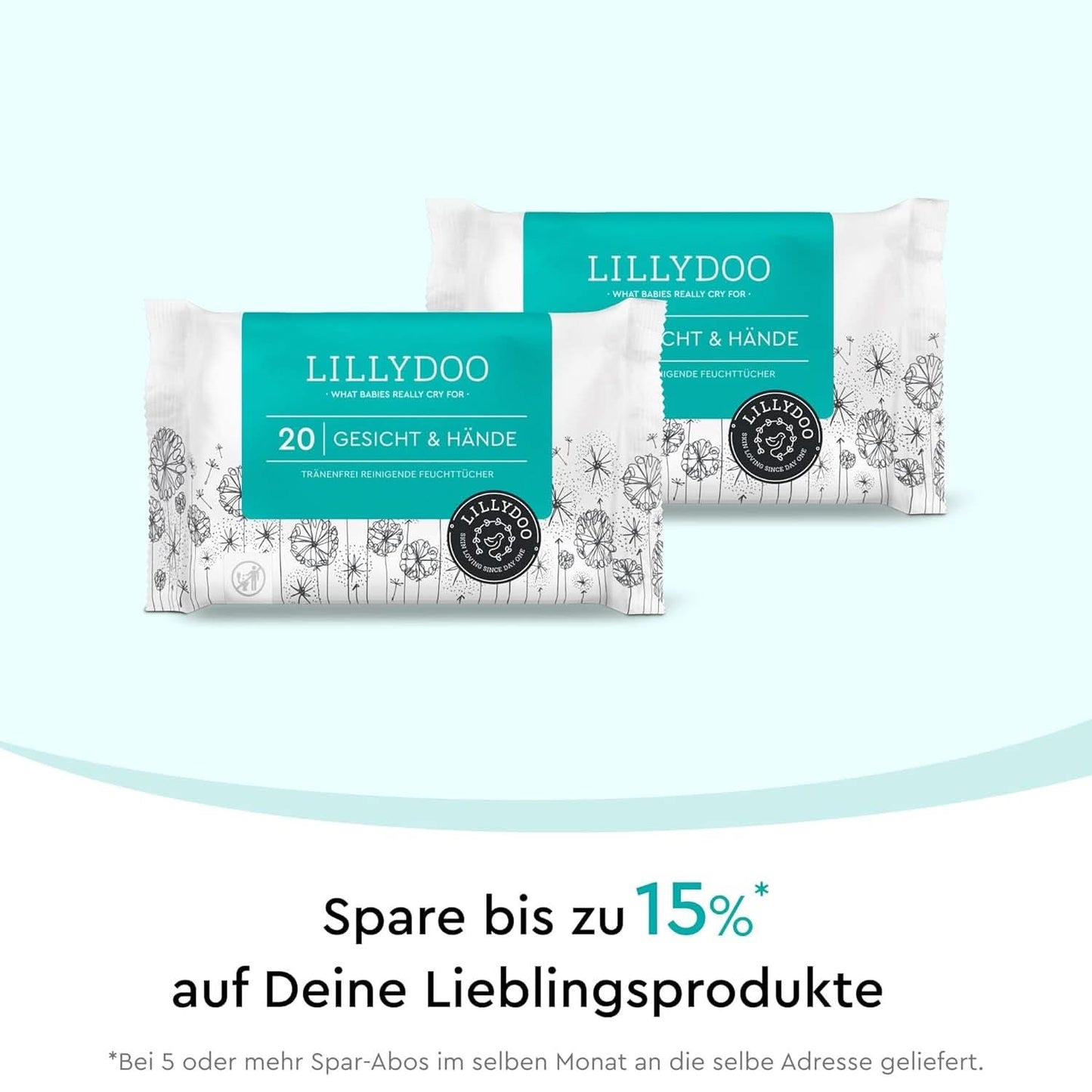 LILLYDOO Feuchttucher Gesicht und Hände 160 Stück (8 X 20), 100% Plastikfrei Naty Shop
