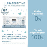 Suavinex Aqua Care Baby Wet Wipes 60 Count Lingettes nettoyantes 99 % d'eau Fibre végétale Aloe Vera Sans parfum Sans alcool Testé dermatologiquement Convient aux peaux sensibles