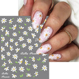 Autocollants pour ongles en forme de marguerites blanches en relief 5D, autocollants pour ongles, feuilles de fleurs, autocollants pour Nail Art, accessoires de décoration d'ongles, autocollants de conception de fleurs, Nail Art