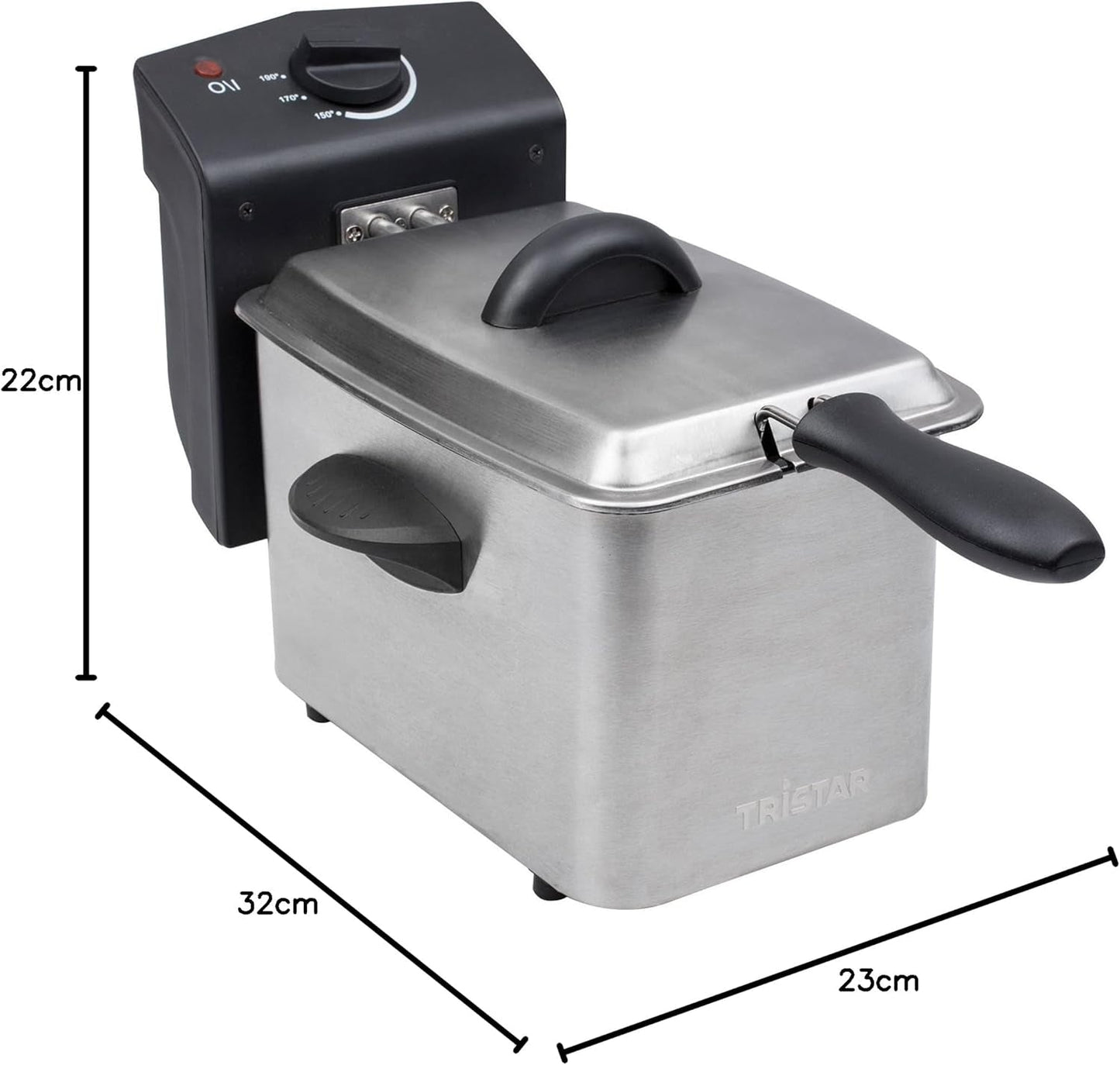 Friteuse Tristar en acier inoxydable - Avec une capacité de 2 litres, fonction zone froide et thermostat réglable jusqu'à 190°C, FR-6919, argent Électroménager Naty Shop