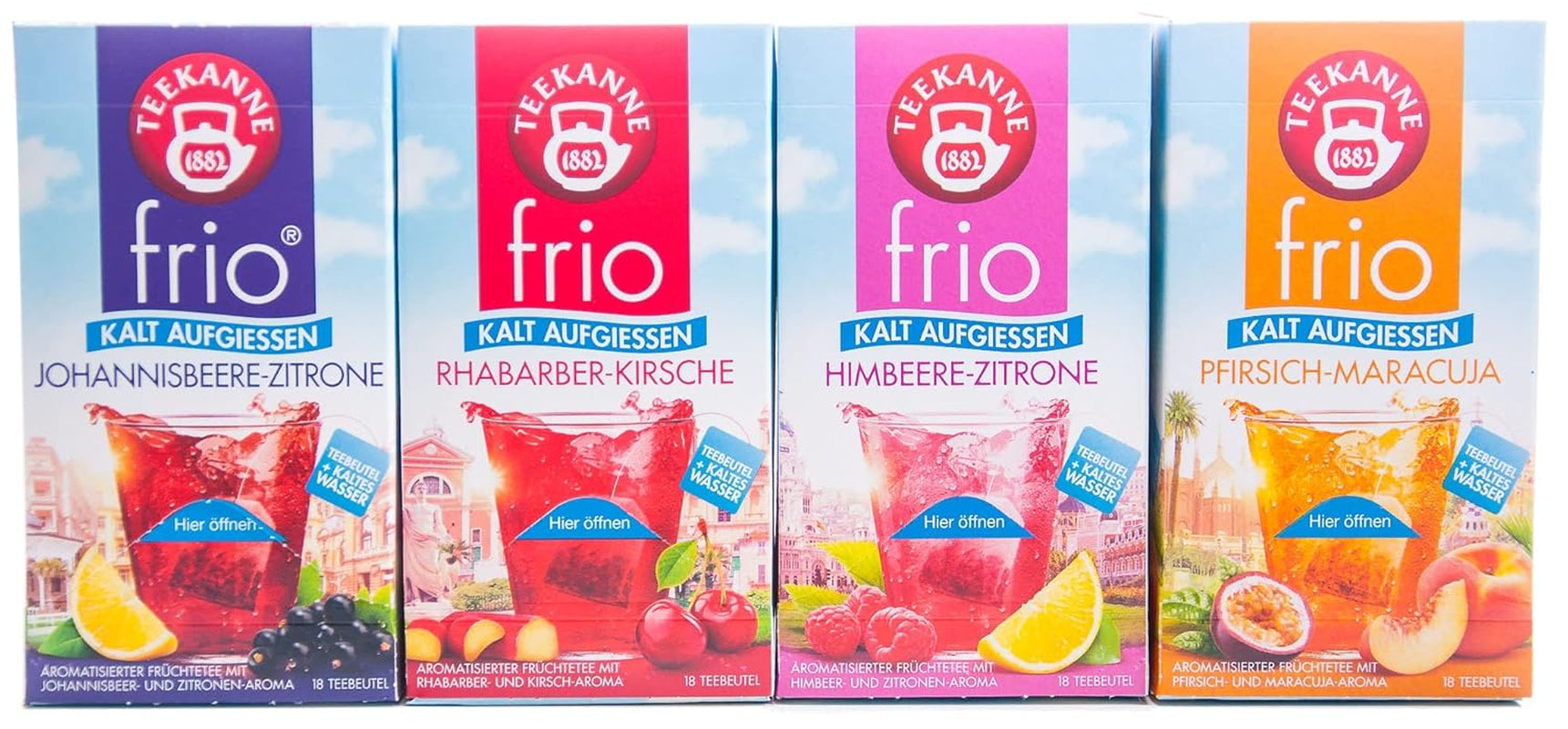 Teekanne Frio pack de 4, cerise rhubarbe, citron groseille, citron framboise, pêche passion (4 x 45 g)