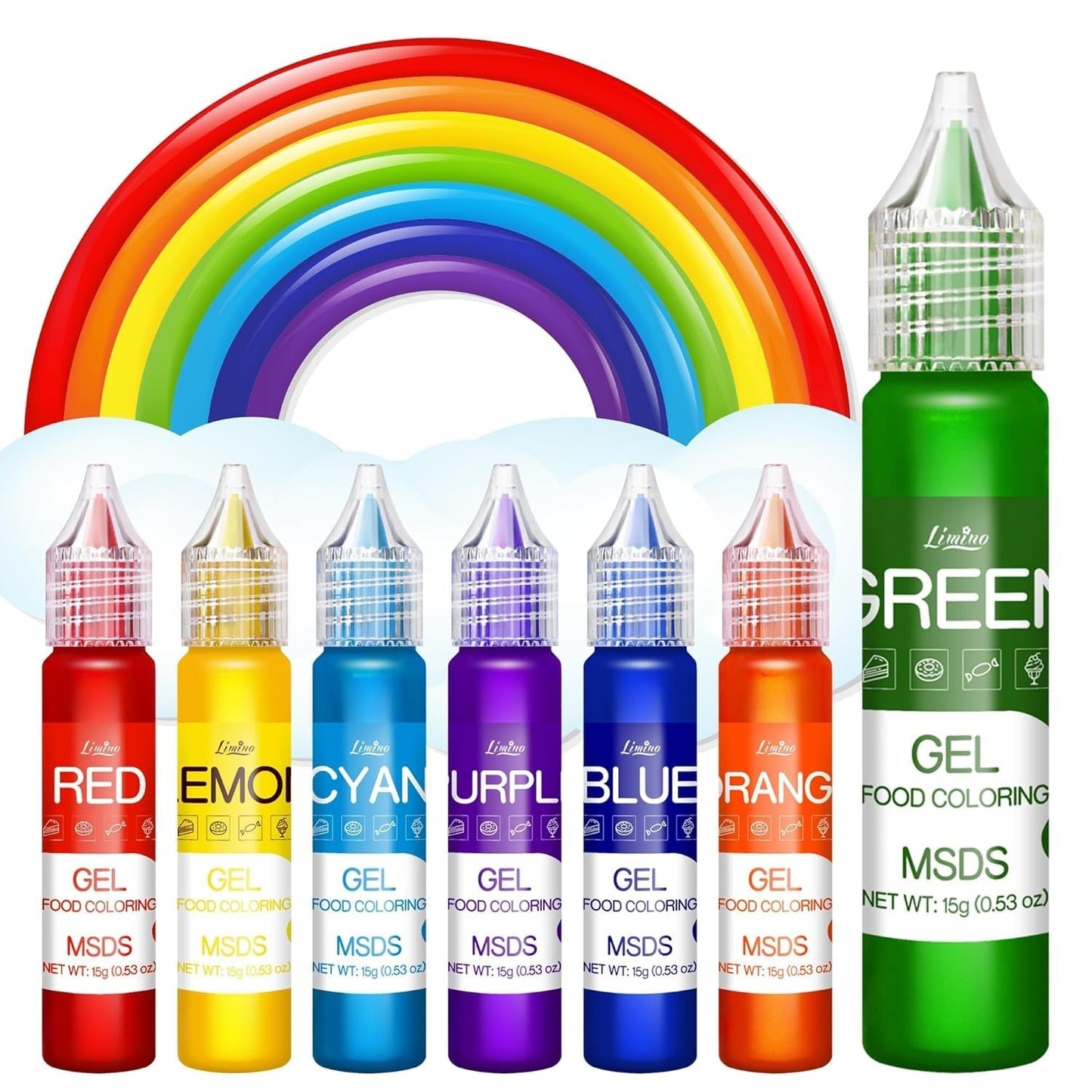 Colorant alimentaire en gel - Colorant alimentaire arc-en-ciel pour gâteaux, pâtisseries, biscuits, macarons - Colorant alimentaire concentré sans sucre pour décorer gâteaux, boissons, œufs de Pâques, slime - 15 g chacun