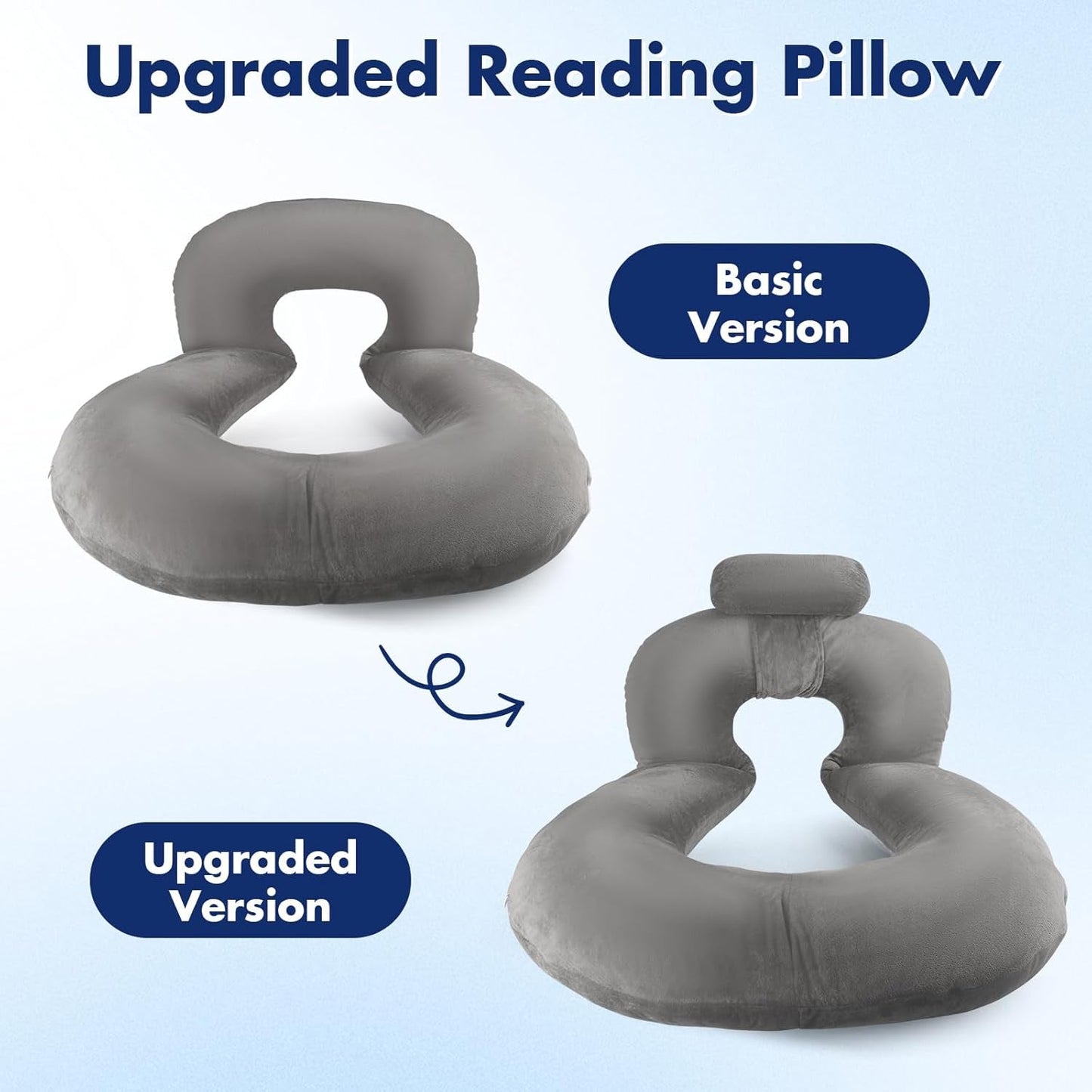 Oreiller de lecture, oreiller de dos en forme de U avec oreiller cervical, oreiller de jeu gris, oreiller pour lire, jouer, travailler, se reposer