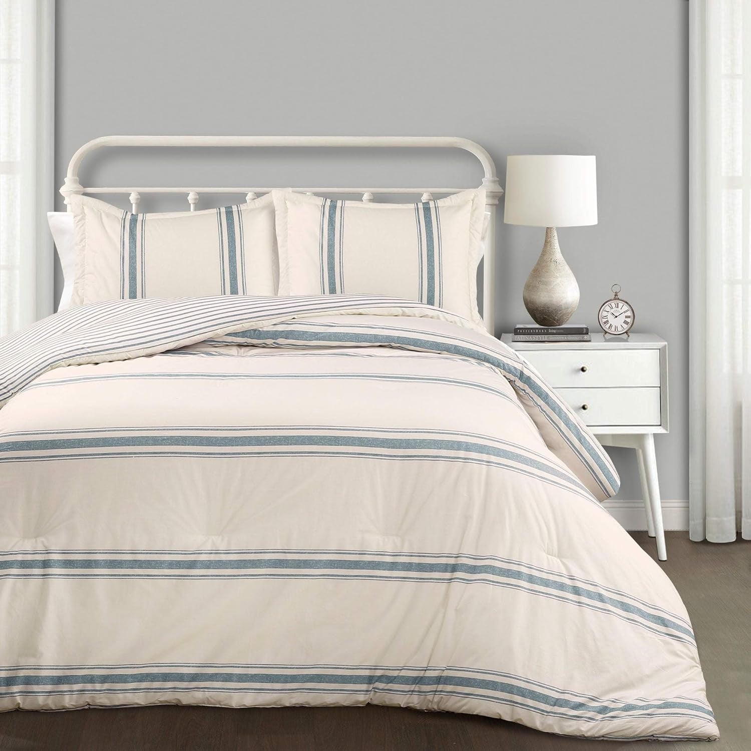 Lush Decor Couette de ferme rayée, Full/Queen, courtepointes et courtepointes grises Naty Shop King Blue