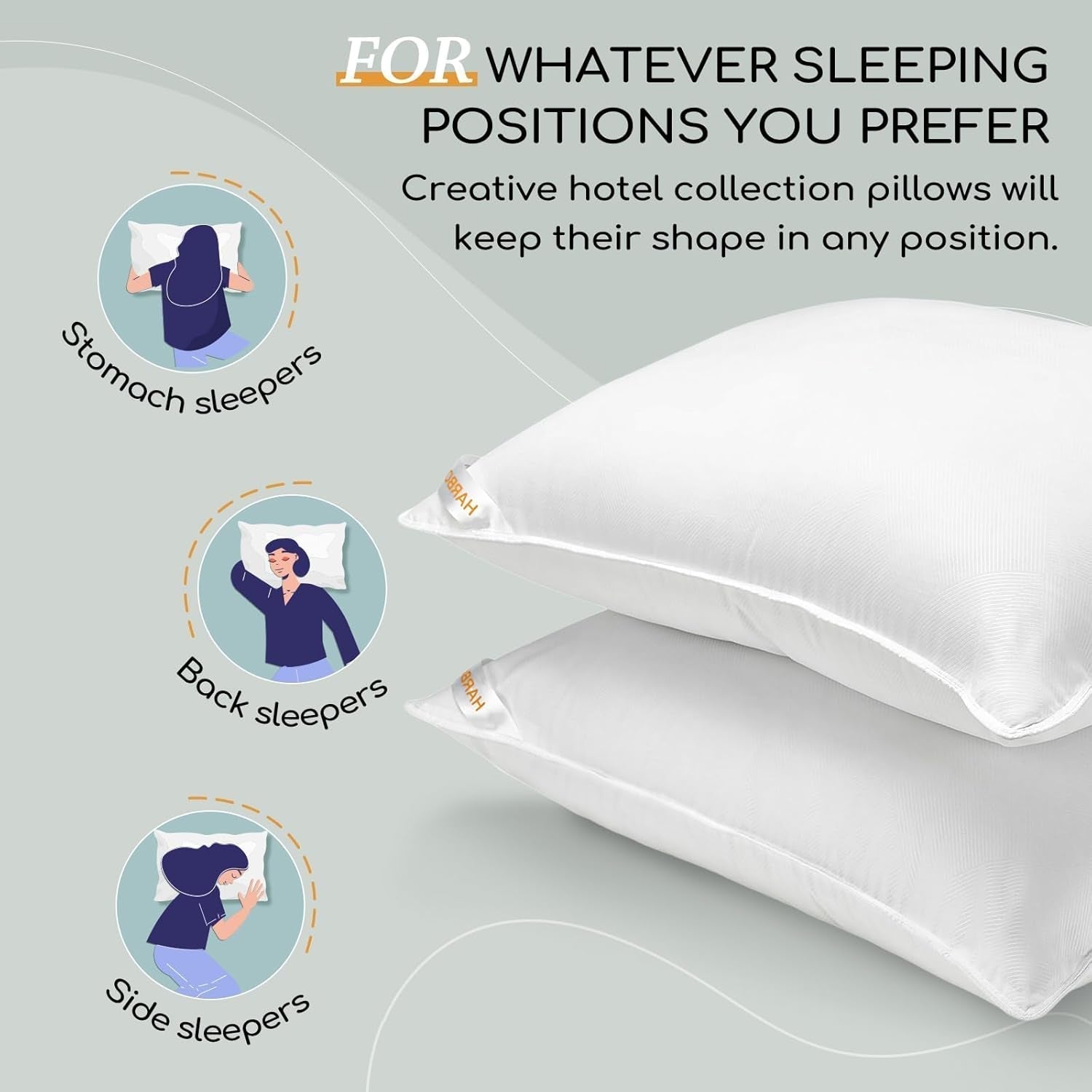 HARBOREST Oreiller de lit de couchage, 2 pièces, peluche de luxe, oreiller alternatif, idéal pour les dormeurs sur le côté et sur le dos, collection hôtelière, oreiller, taille standard/queen, 50,8 x 66 cm Naty Shop Oreillers standard