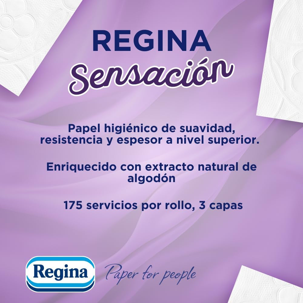 Regina Feeling - 42 rouleaux de papier toilette, 175 feuilles à trois couches, extrait naturel de coton et parfum délicat, emballage en plastique recyclé à 60%, papier certifié 100% Fsc
