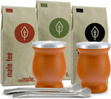 Service à Thé Mate Bio ● 3 Assortiments de Mate + 2 Tasses à Maté Double Paroi en Inox + 2 Bombillas + Instructions d'infusion (Noir)