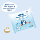 PAEDIPROTECT Lingettes humides pour bébé 1 x 10 pièces Lingettes humides à l'eau pour bébé sensible 99 % d'eau sans parfum Bébé et enfants Peau délicate Extrait de noix de coco Sans microplastique végétalien (paquet de 5)