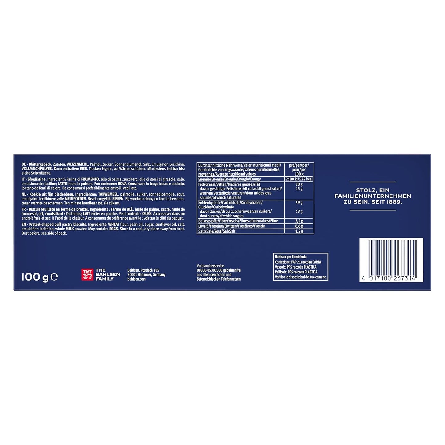 Pâte feuilletée Bahlsen - Paquet de 12 - Pâte feuilletée caramélisée en forme de bretzel (12 x 100g)