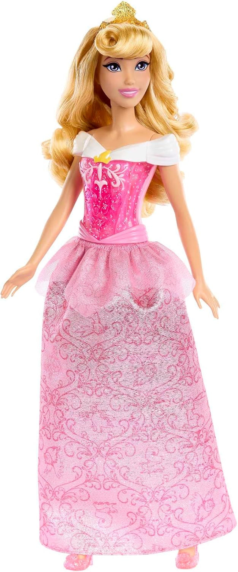 Mattel DISNEY Princesse Aurore - Poupée avec tenue emblématique, chaussures et diadème amovibles, haut scintillant et jupe amovible à motifs, cheveux longs pour le coiffage, HLW09