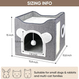 Katzenbetten für Indoor Katzen, Faltbares Katzenhaus, Katzenhöhle 2 Schicht Würfel Großer Raum Katzenbett mit Kratzbrett et Spielball, 15,8 x 15,8 x 15 pouces