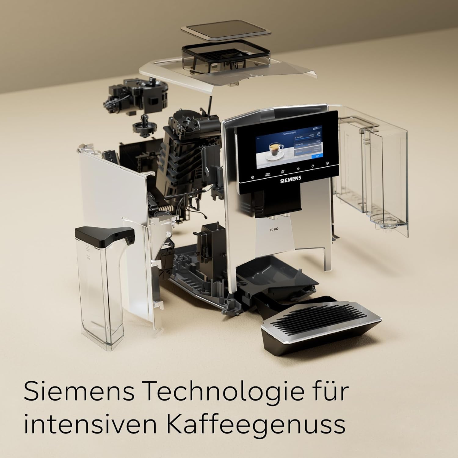 Siemens EQ900 TQ903D03 Machine à expresso automatique, contrôle par application, écran tactile intuitif, mode Barista, AromaBoost, réduction du bruit, broyeur Premium, nettoyage automatique à la vapeur, 1500 W, acier inoxydable