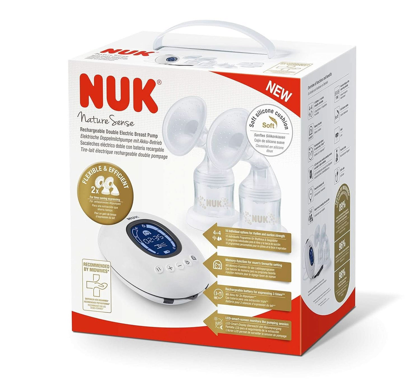 Tire-lait électrique double NUK Nature Sense | Avec batterie, écran LCD 2X récipients pour lait maternel de 150 ml Accessoires Alimentation et Allaitement Bebe Naty Shop