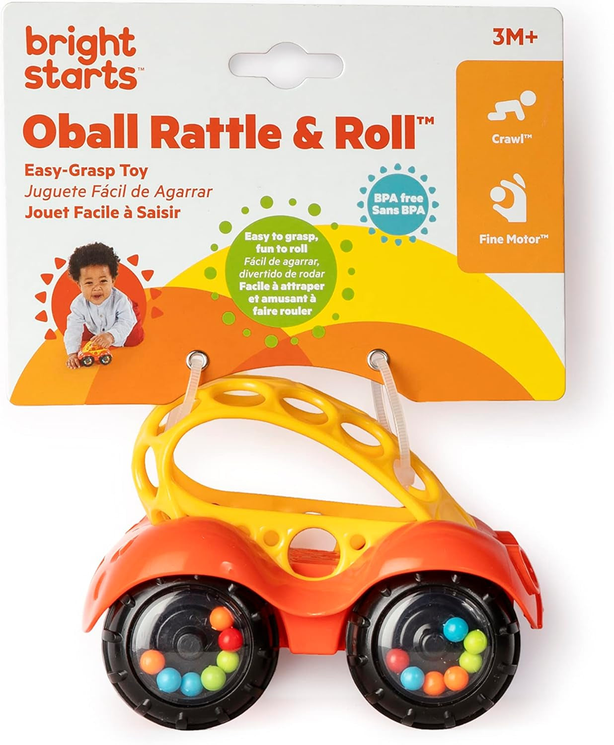Bright Starts Oball Hochet Jouet Voiture Jouet d'Activité Motrice pour Bébés et Tout-Petits à partir de 3 Mois 1 Pièce Couleur Aléatoire Bleu ou Rouge Jouets pour Bébés Naty Shop