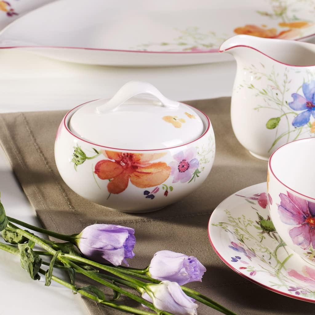 Villeroy & Boch - Sucrier Mariefleur, Couleurs assorties, Passe au lave-vaisselle, Passe au micro-ondes, Sucrier avec couvercle, Sucrier, Rangement, Accessoire à café, Vaisselle florale, Porcelaine Premium