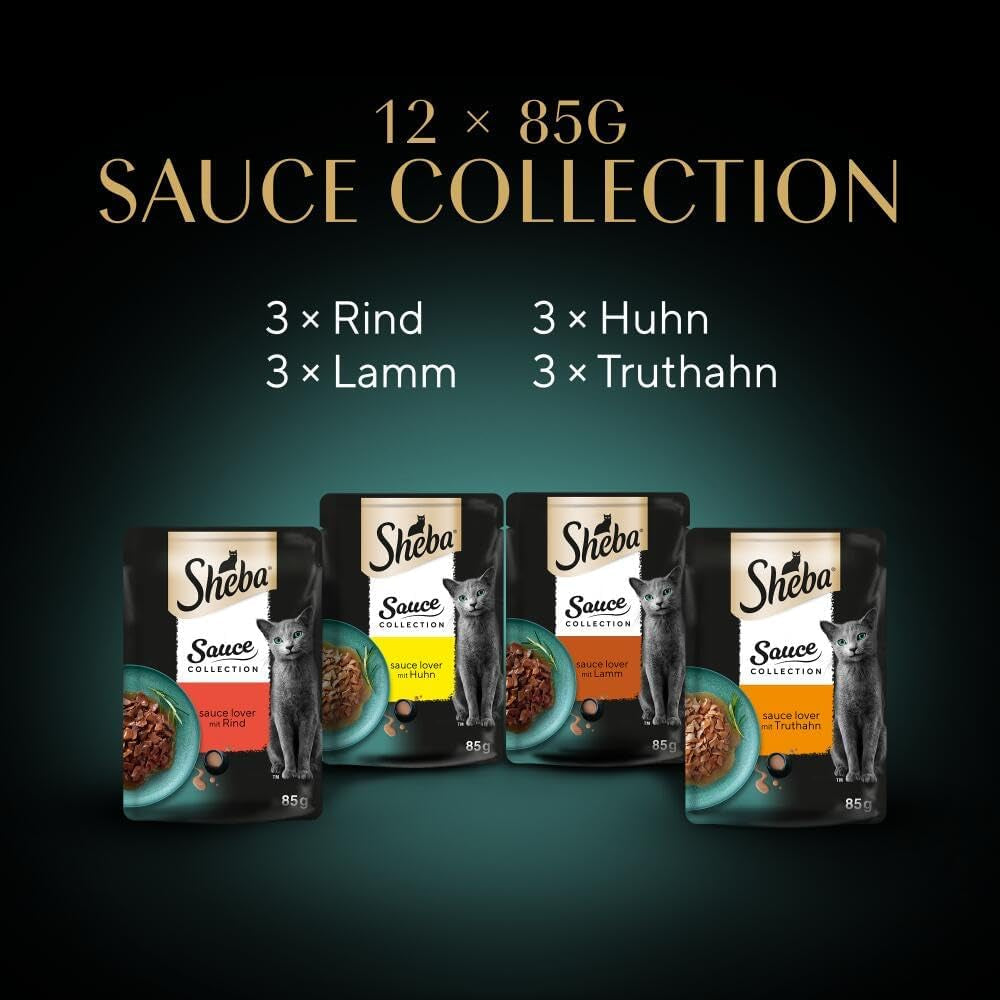 Sheba Sauce Collection Nourriture humide pour chats, sachets portionnés, emballage multiple salé, 4x12x85g