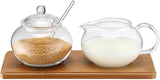 Service à sucre/crème en verre avec plateau en bambou, 14580