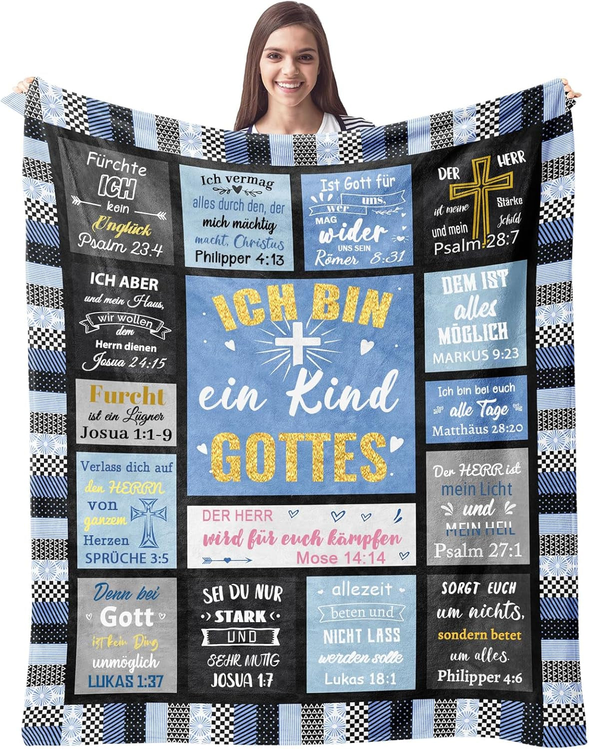 ZQYMM Cadeaux chrétiens pour femmes et hommes, cadeaux de baptême/confirmation pour filles/garçons, cadeaux inspirants/religieux, spirituels catholiques, cadeaux d'anniversaire pour chrétiens ZQYMM Lits et couvertures Bleu 150 x 200 cm