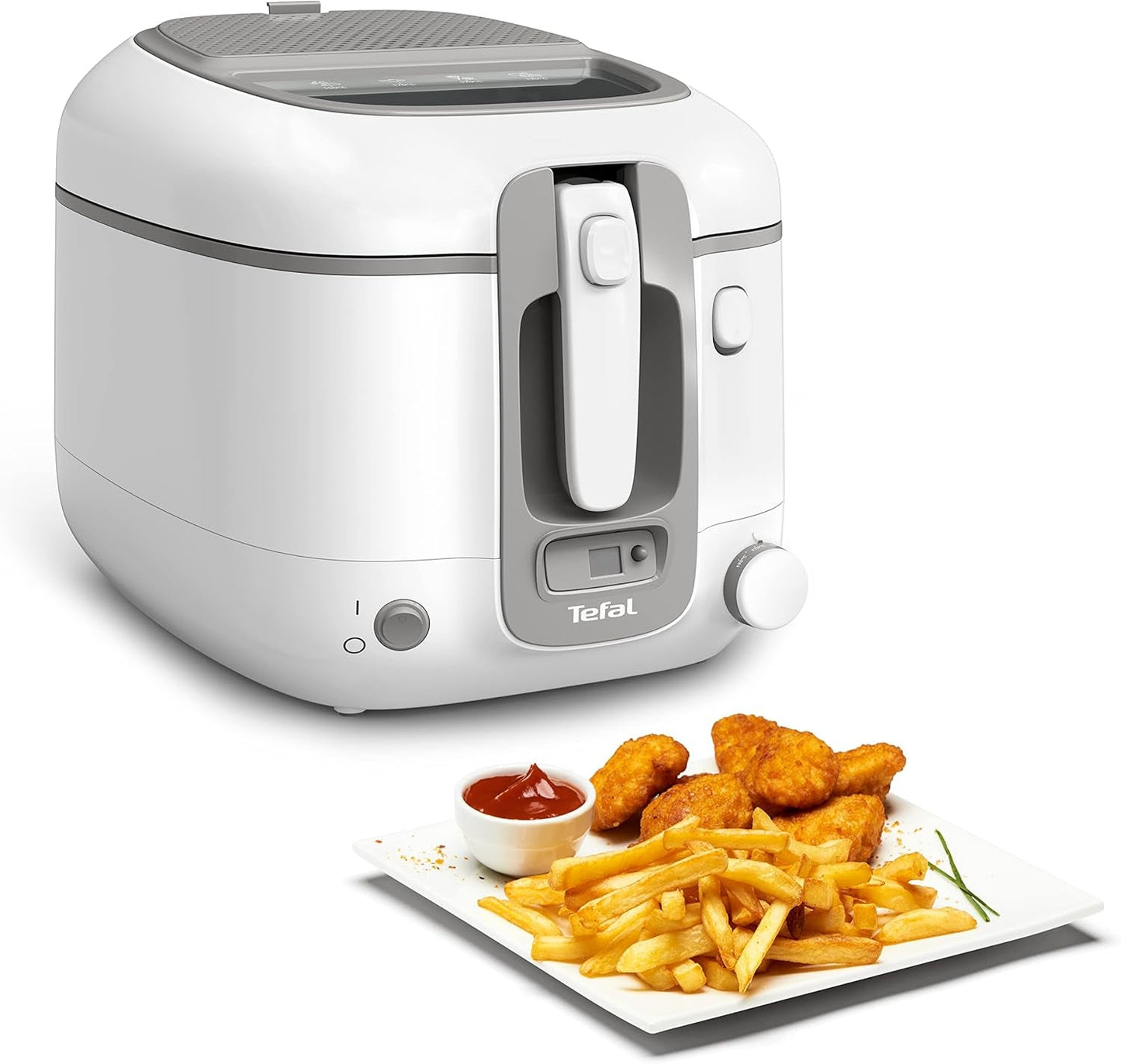 Tefal Super Uno Access Friteuse, capacité 2,2 L, pièces lavables au lave-vaisselle, appareils anti-odeurs Naty Shop Super Uno Mit Timer Weiß/Gris
