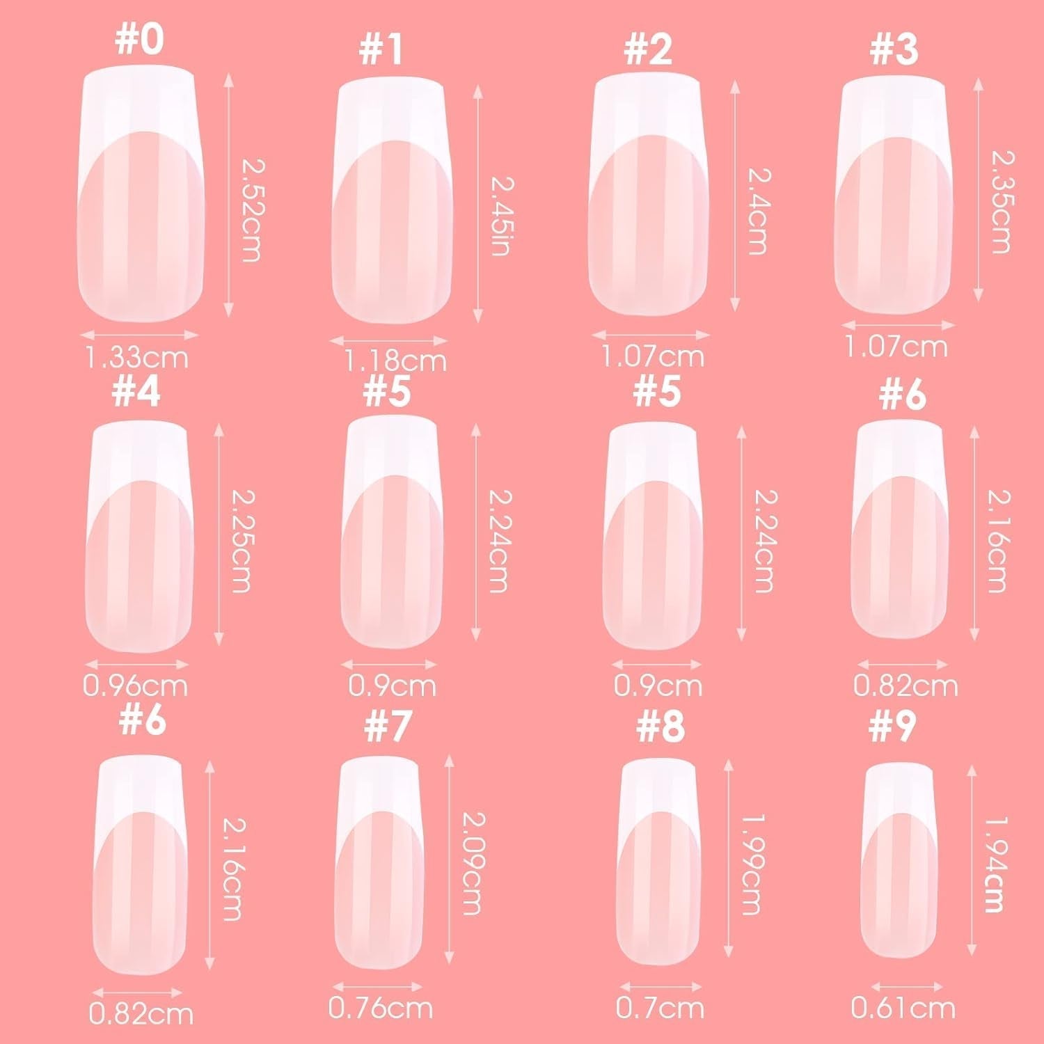 360pcs bouts d'ongles adhésifs pour ongles artificiels avec boîte de rangement et lime à ongles (rectangulaire)