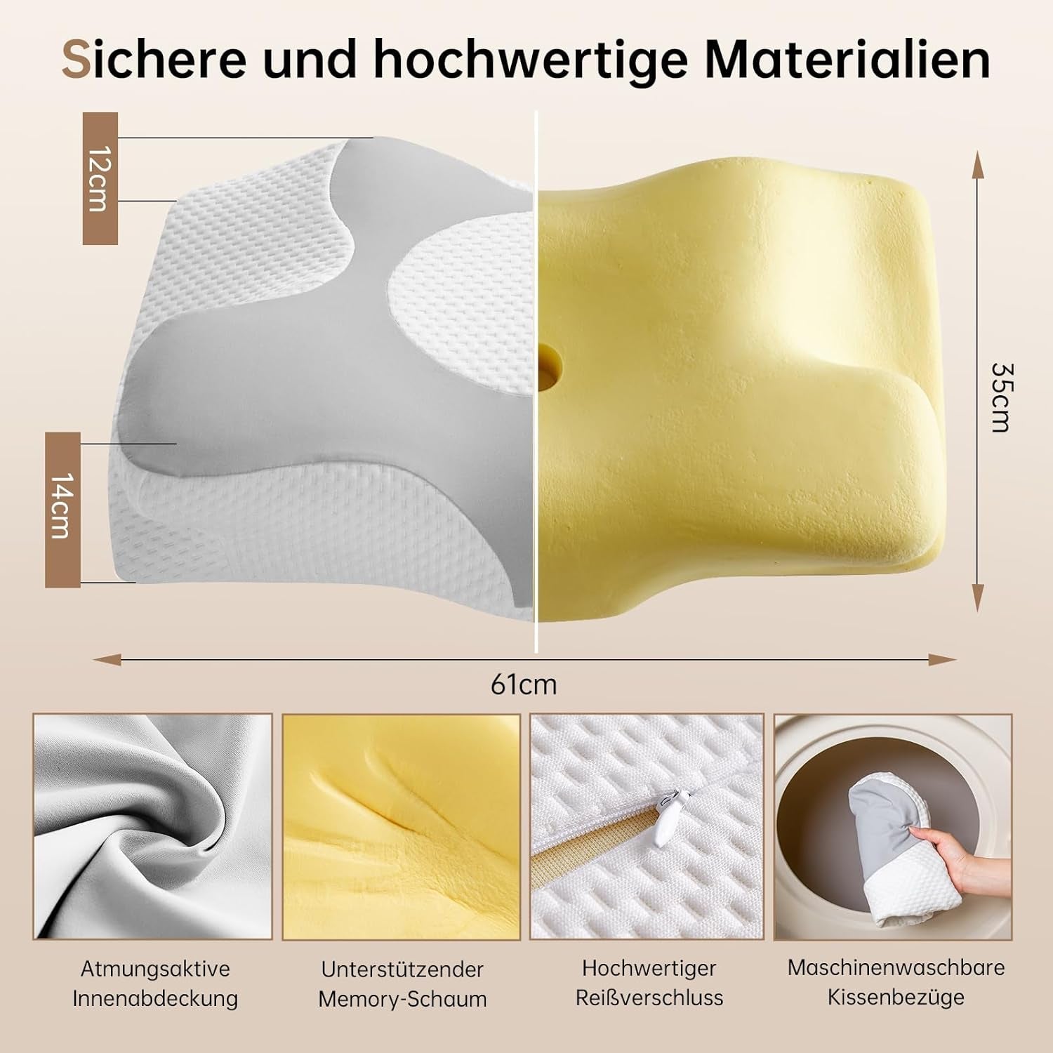 Homyrium Oreiller Cervical Ergonomique Oreiller Orthopédique Oreiller de Soutien du Cou en Mousse à Mémoire Oreiller Anti-Ronflement Oreiller pour Dormeur Latéral Oreiller pour Le Dos et Le Ventre Gris Oreillers Orthopédiques Cervicaux Naty Shop