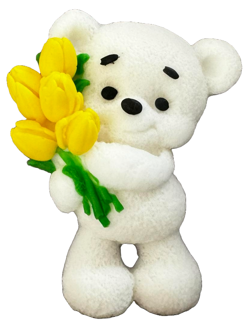 Décoration comestible en sucre, Ours en peluche avec tulipes Décorations de Naty Shop Pâte à Sucre