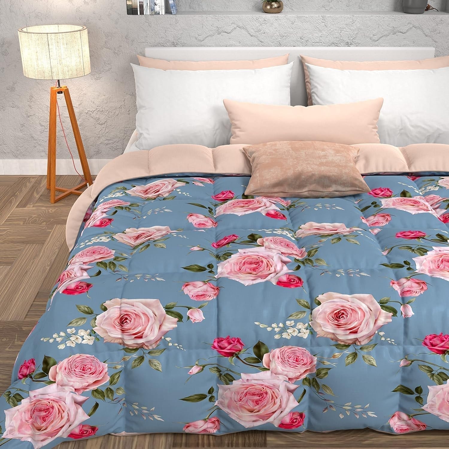 PETTI Artigiani Italiani - Couette d'hiver, Couette d'hiver, Couette simple, Double face, Impression monochrome et numérique, microfibre 100% hypoallergénique, Made in Italy Couettes et couettes Naty Shop Flowers 20 Bleu clair Lit simple
