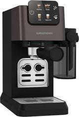Machine à expresso porte-filtre GRUNDIG KSM 5330 avec réservoir à lait intégré, puissance 1628 W, pression de pompe 15 bar, double buse, écran tactile couleur, BrewSense, CreamyPro, acier inoxydable foncé/noir