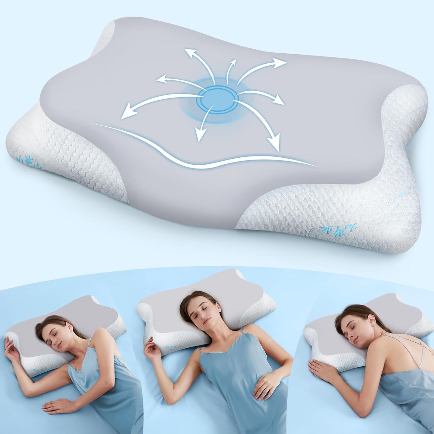 Cloudétoile Oreiller Cervical Oreiller en Mousse à Mémoire - Oreiller Orthopédique Ergonomique 2 en 1 Oreiller en Mousse Visco Oreiller de Soutien du Cou pour Dormeur Latéral Oreiller en Mousse à Mémoire Réglable en Hauteur Blanc 64X38X12cm Oreillers Cervicaux Orthopédiques Naty Shop Gris 65X39X12 Cm