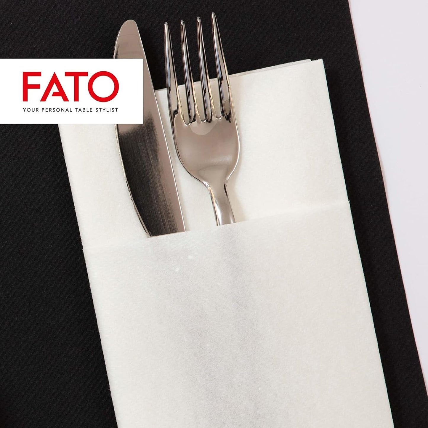 Fato - Serviettes en papier sec, Airlaid, effet tissu, paquet de 50 serviettes, format 40X40 pliées en 4, couleur noir