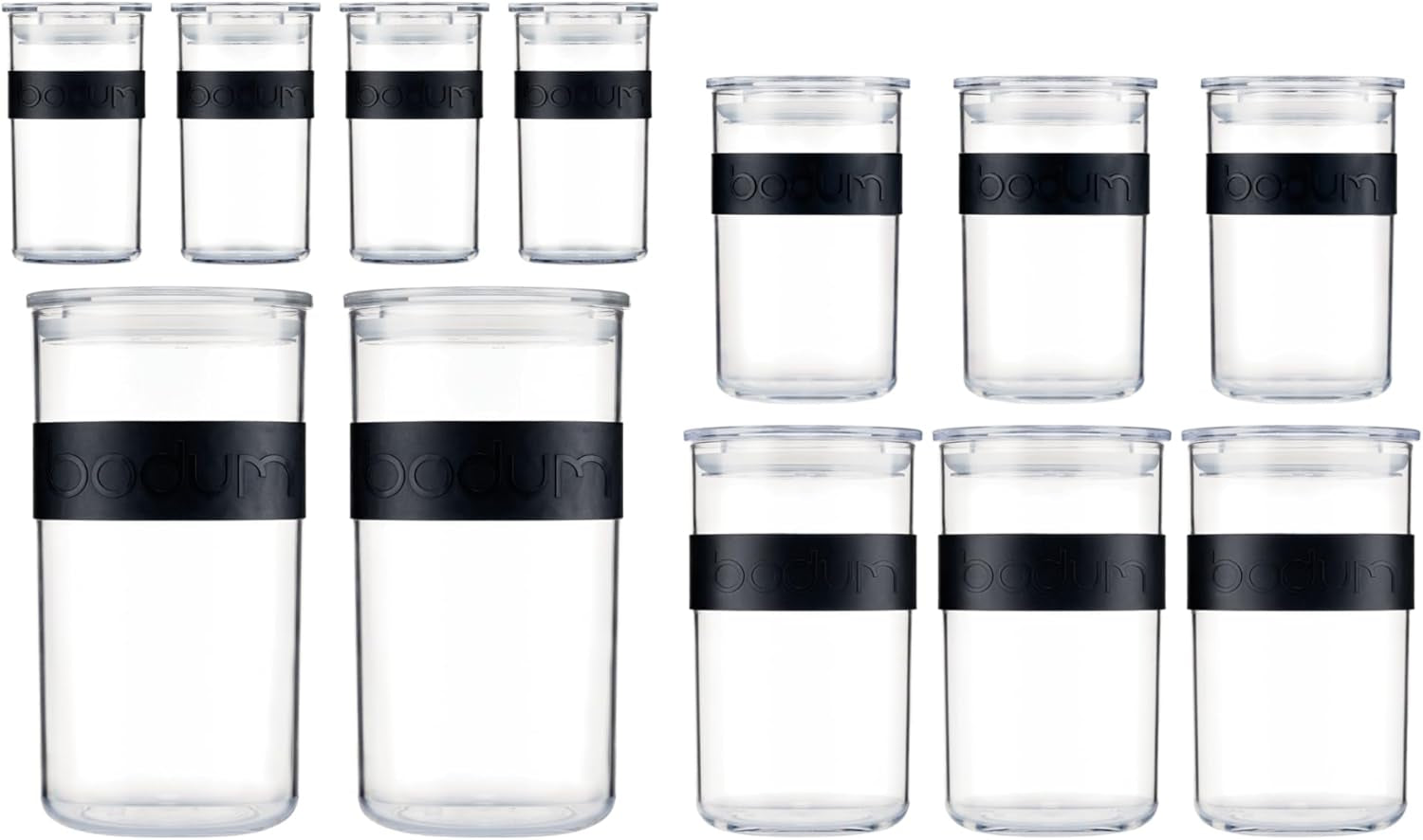 Bocaux de conservation BODUM PRESSO, plastique, noir, 4 x 0,25 l, 3 x 0,6 l, 3 x 1 l, 2 x 2 l Boîtes de conservation alimentaire Naty Shop